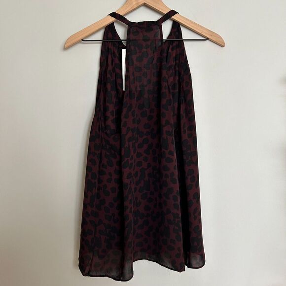 A.L.C. Burgundy Leopard Silk Sleeveless Blouse - Picture 3 of 7
